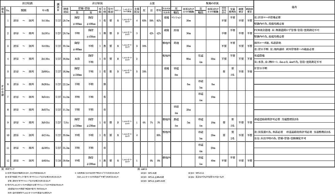 fcr1次調査は伏びの1次調査を行い、伏び台帳を作成します。台帳 報告書の一例です。